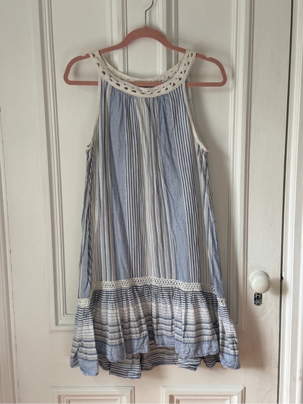 Women’s Max Studio Blue & White Striped Sleeveless Shift Dress Lined Size Small
